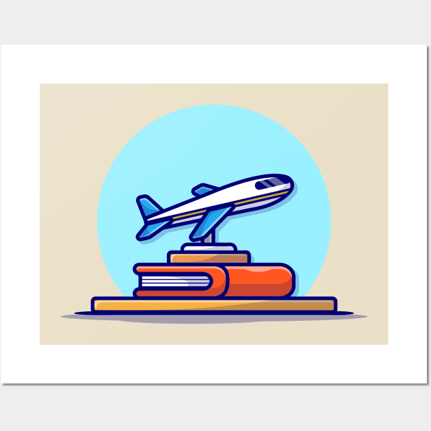 Miniature Plane with Book Cartoon Vector Icon Illustration Wall Art by Catalyst Labs